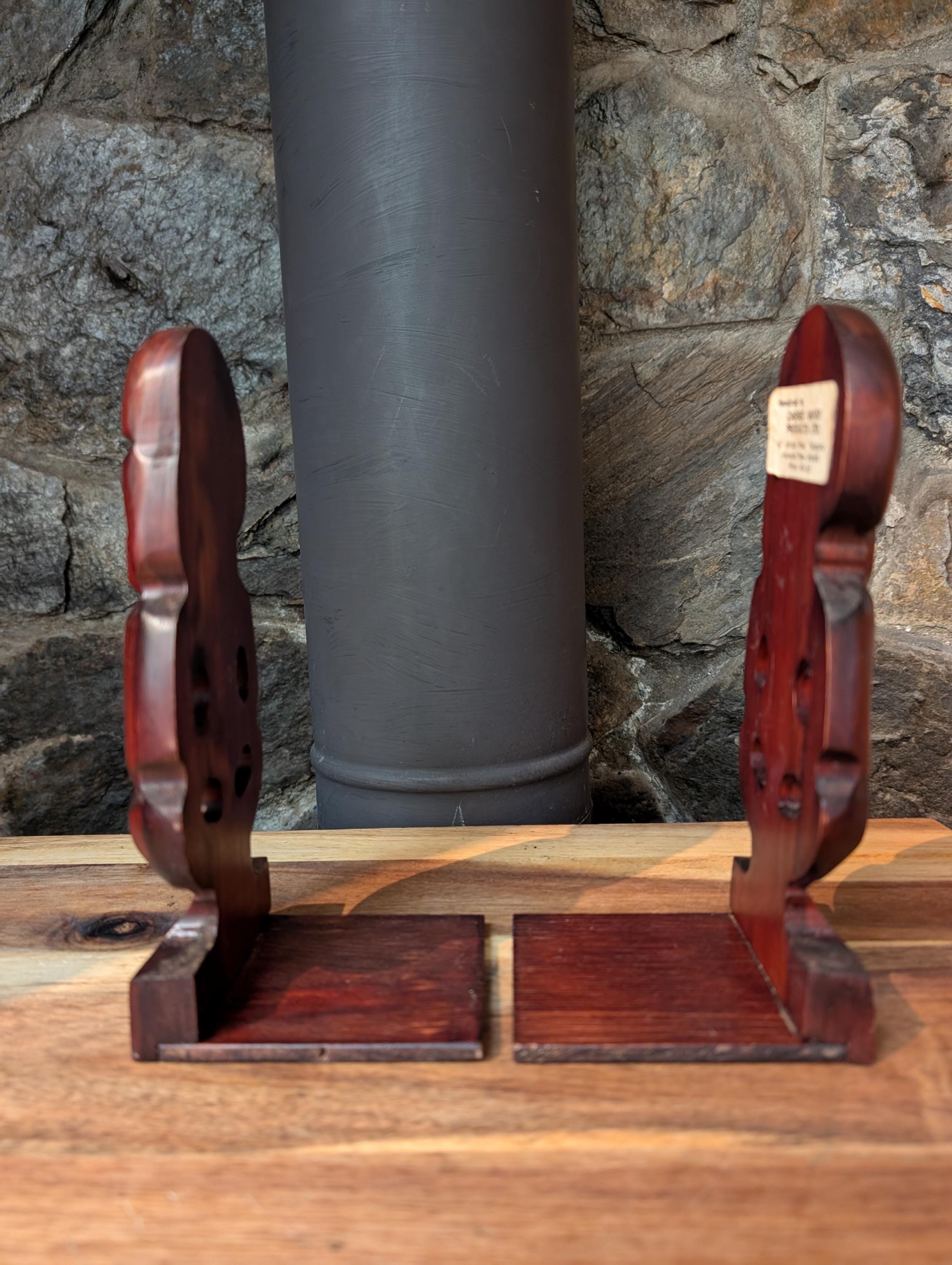 Vintage New Zealand Carved Wood Maori Tiki Bookends-paua Shell