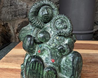 Vintage A Wolf Original Soapstone Carving, Signed WE, Inuit Couple