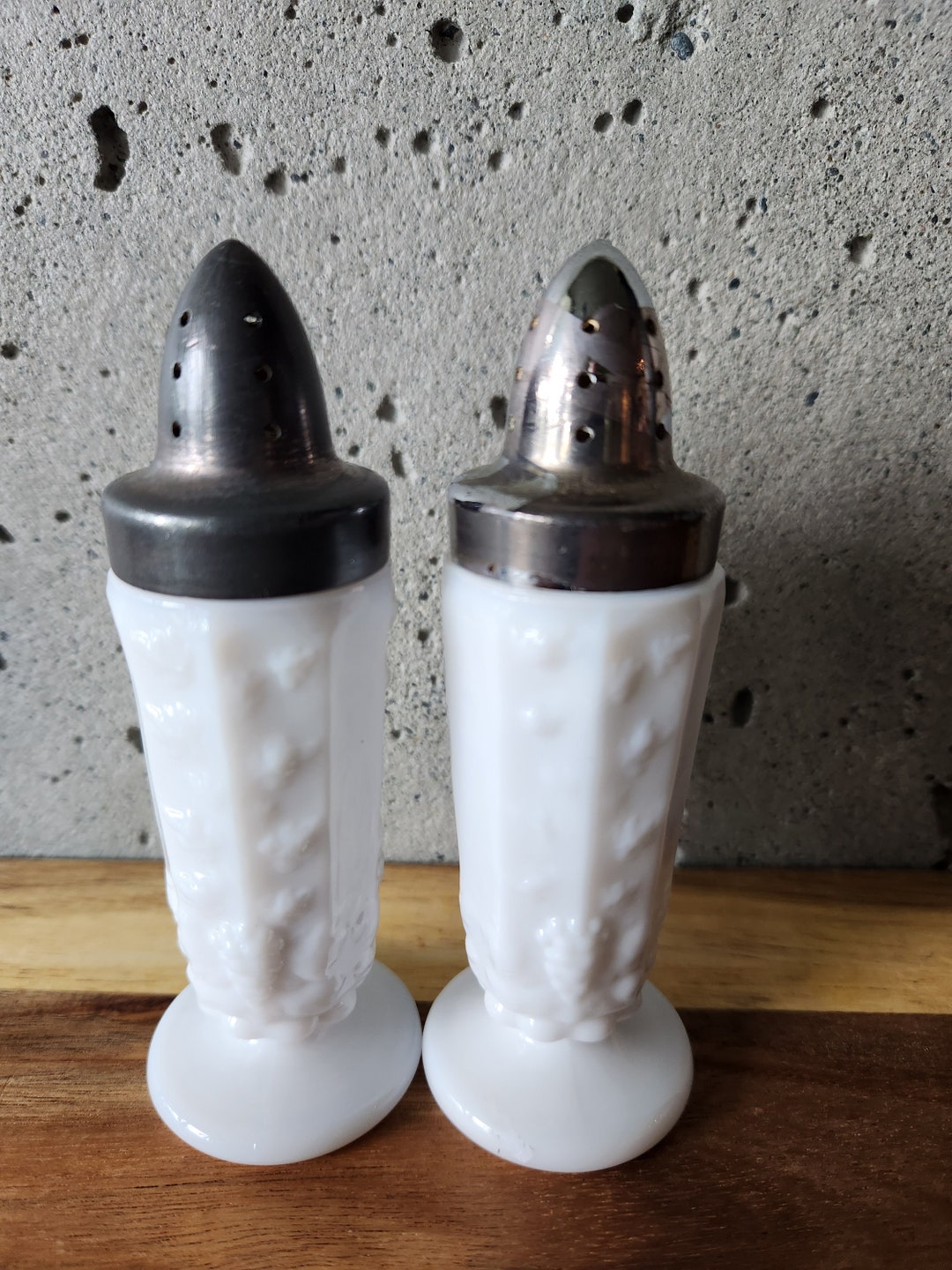 Vintage Westmoreland Grape Paneled Milk Glass Salt & Pepper