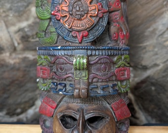 Art mural aztèque maya sculpté vintage - quelques copeaux - décoration murale lourde - accrochage