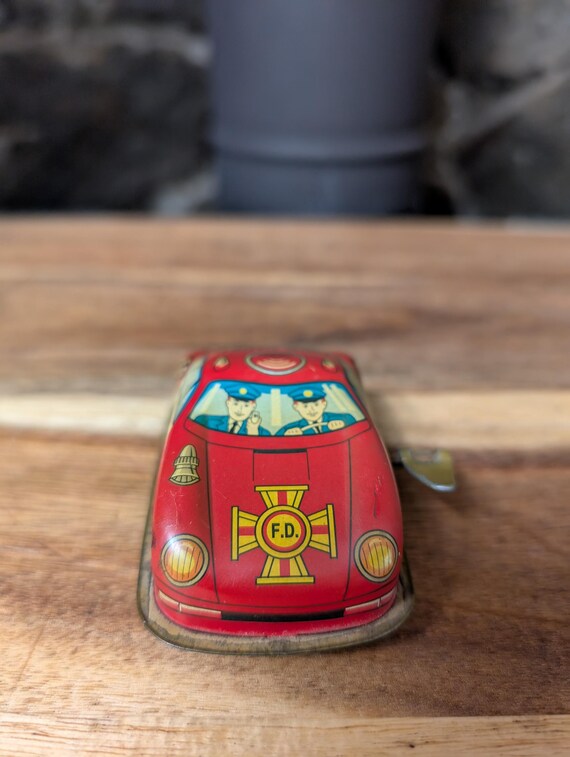 Vintage Russ Berrie & Co. Wind up Tin Toy Fire Chief Car - Etsy