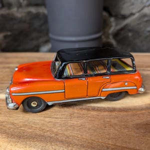 Vintage Asahi Toy Tin Litho Friction Station Wagon-Made in Japan-Collectible Toy