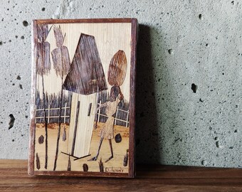 Vintage Wooden Bamboo Art-Wall Decor-Unique Wall Art-Handmade Folk Art-Wall Hanging Wooden Bamboo Art
