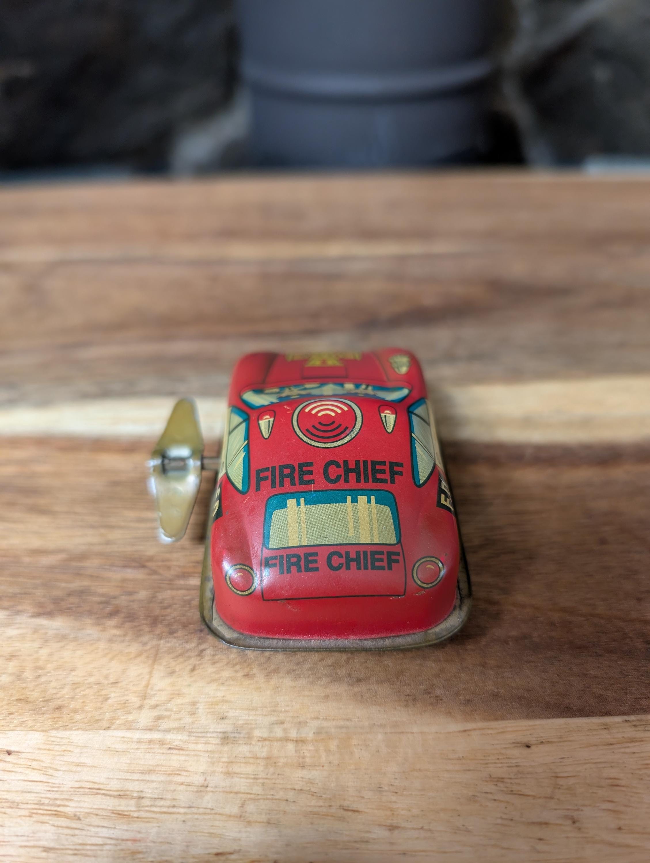 Vintage Russ Berrie & Co. Wind up Tin Toy Fire Chief Car - Etsy