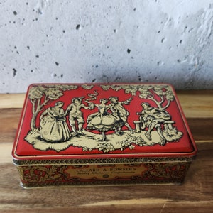 Vintage Callard & Bowser Confectionery Tin-Very Detailed Scene-Circa 1940-Collectible Tin-Red and Gold Tin-Shelf Decor