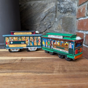 Vintage Pair of Municipal Railway Tin Cable Car Toys-Tin Litho-Collectible Toys-#504 & #514
