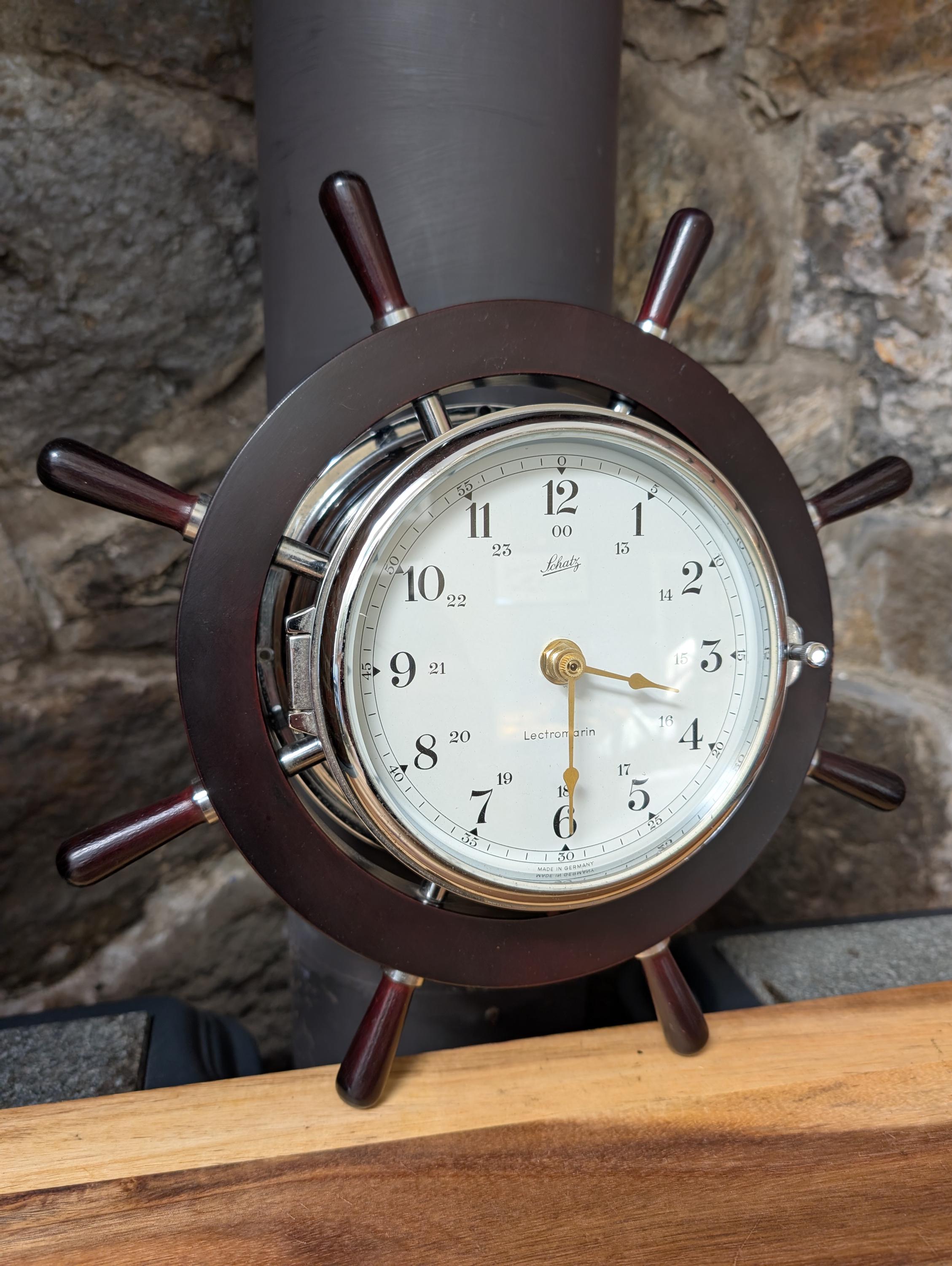 Vintage Schatz Lectromarin Nautical Ship Wheel Clock-works-battery