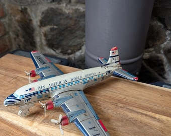 Vintage Pan American DC-4 Tin Litho Toy Plane-1950's Made in Japan