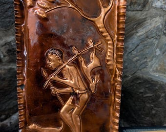 Vintqge 80s African Copper Elephant 3D Wall Plaque Made in Kenya