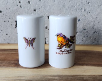 Ceramic Salt & Pepper Shakers-San Diego Zoo Wildlife Animal Park-Souvenir- Bird+Butterfly Design