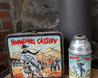 Boîte à lunch en métal Hopalong Cassidy vintage et thermos-Aladdin Industries 1954