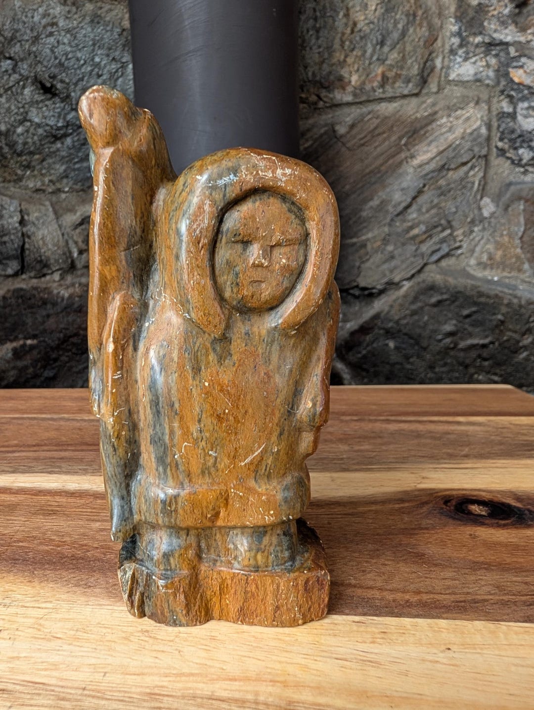 Inuit Turtle Vintage Inuit Soapstone Carving of Inuit Fisherman & Fish-inuit Art ...