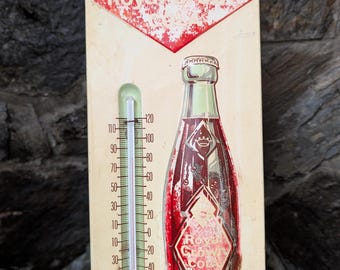 Vintage RC Cola Metal Thermometer Sign, Rustic Advertising Decor