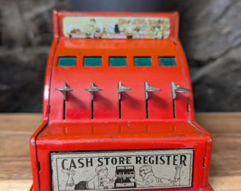 Vintage Toy Cash Register, Childrens Toys, Play Machine, Steel