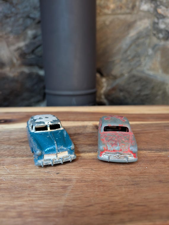 2 Vintage Dinky Toys-vintage Blue Hudson Sedan-vintage Red Sedan