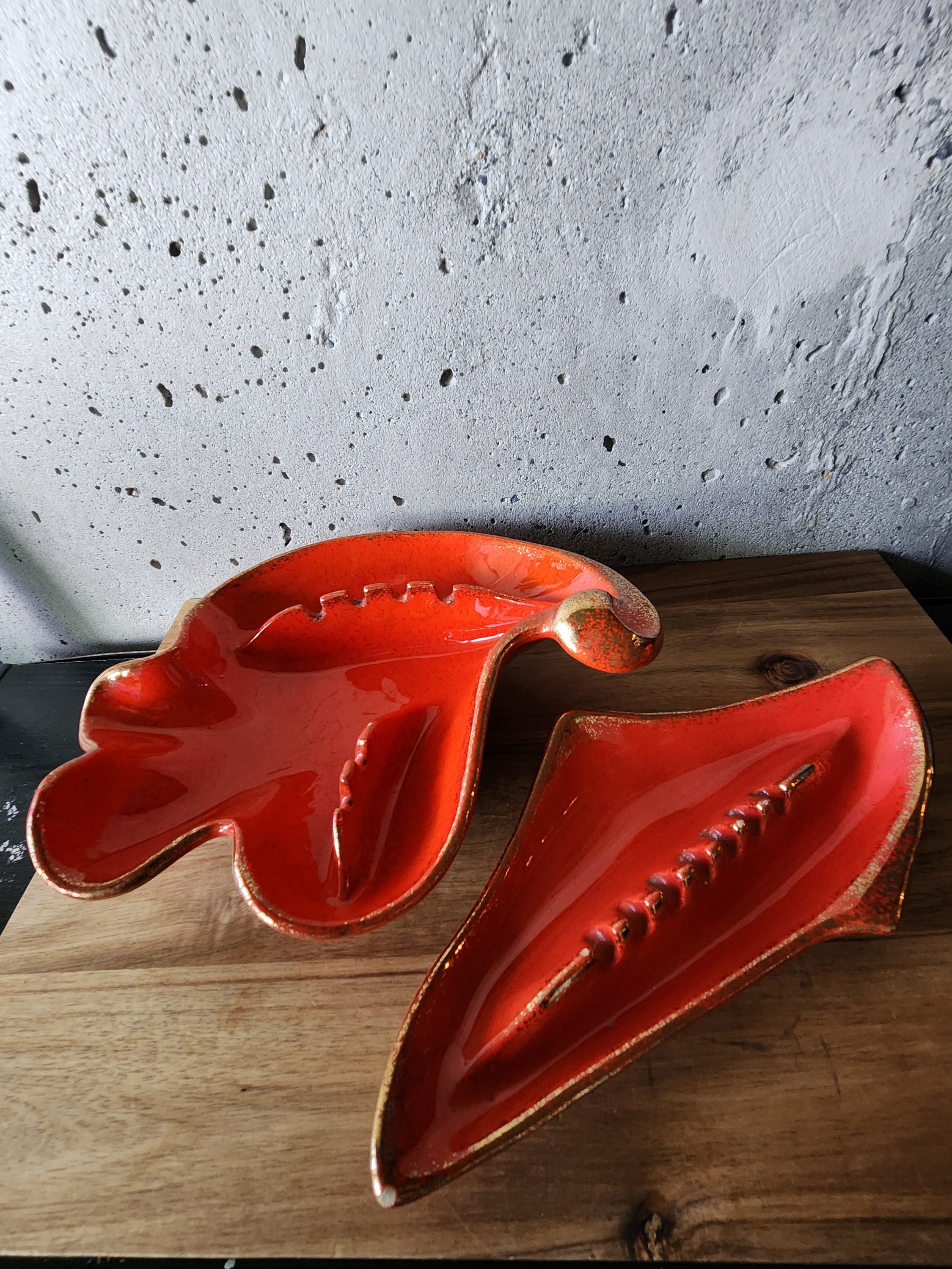 Vintage Pair of Atomic Red Retro Ashtrays-tobacciana-retro