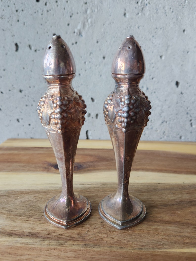Vintage Silver Plated Salt and Pepper Shakers-Made in Canada-Benedict Proctor-Antique Tableware Deco-1920's image 3