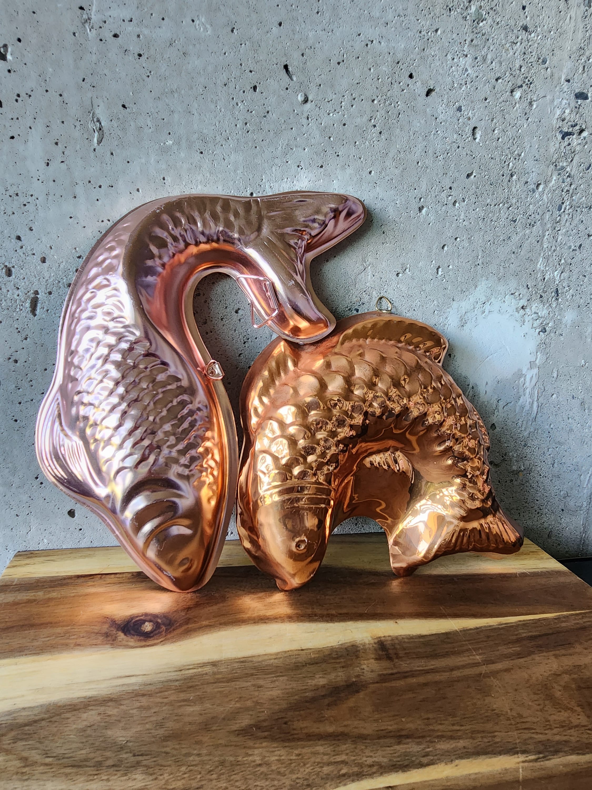 Vintage Copper Fish Molds-Copper Wall Hanging-Copper Wall Decor-Cottage Decor-Ktchen Wall Decor-Vintage Copper