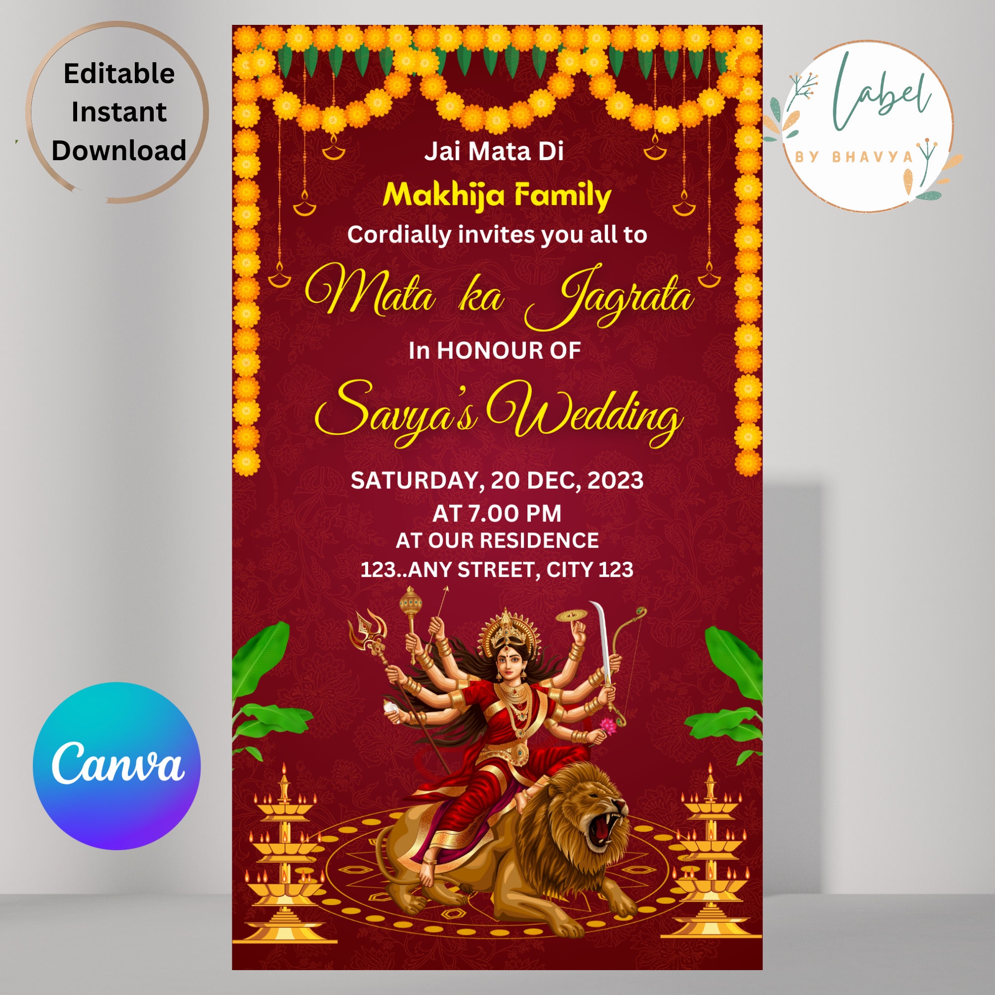 Editable Mata Ki Chowki Invitation Template Digital Invitation Mata Ka