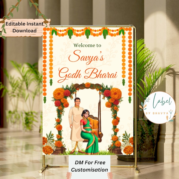Godh Bharai Welcome sign | Indian Baby shower welcome sign | Sreemantham Welcome Sign | Baby Shower Decoration | Editable | Welcome board