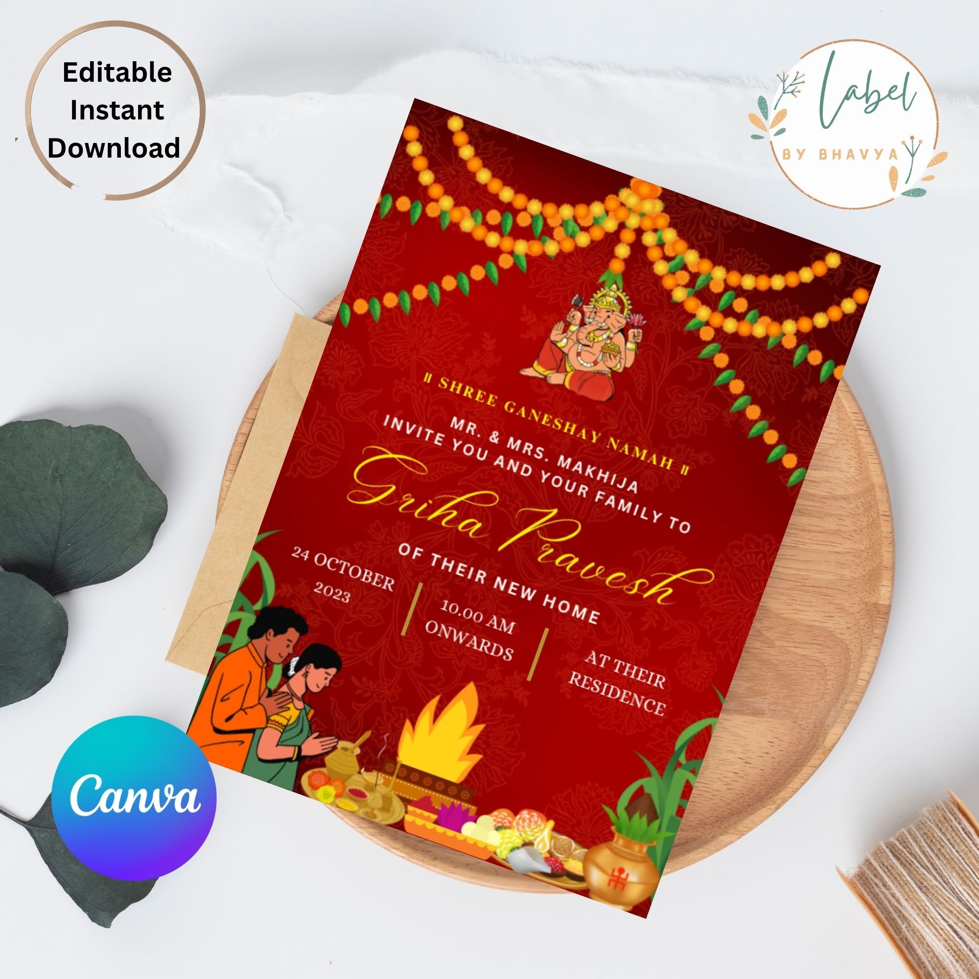 Editable Griha Pravesh Invitation Gruhapravesham Invite Indian