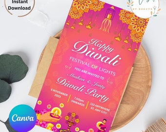 Editable Diwali invitation, Diwali invites, Diwali Party invites, Diwali puja Invitation,happy Diwali Festival of lights,diwali celebration