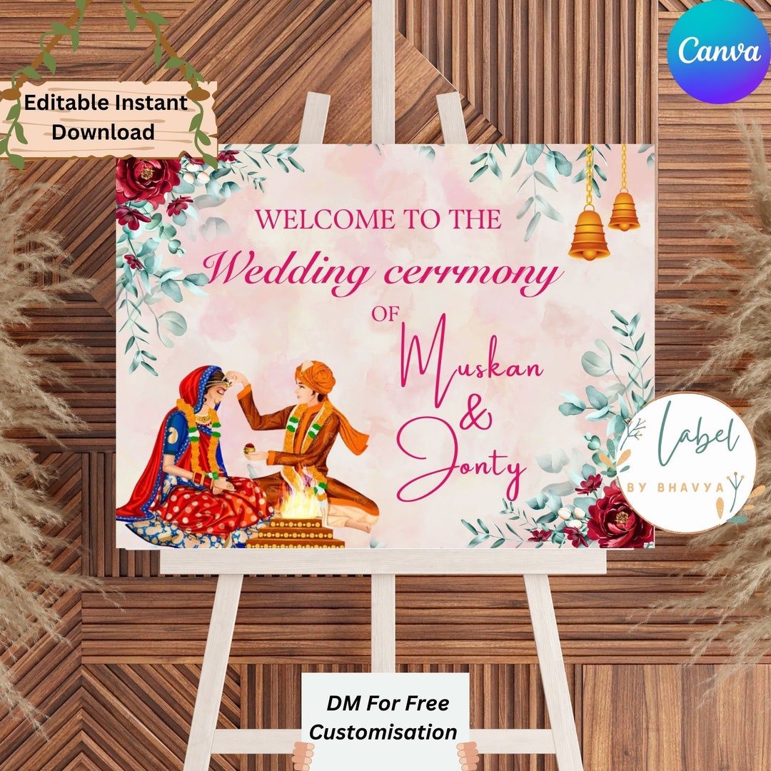 Editable Indian Wedding Welcome Sign Template,hindu Wedding Welcome ...