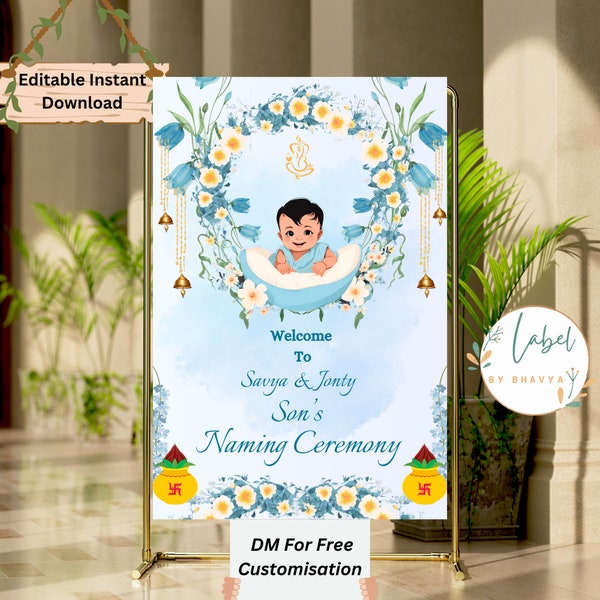 Indian Naming Ceremony Welcome Sign |Cradle Ceremony Welcome Sign  Baby Cradle Decoration| Printable |Namakaran Welcome sign |thottil Uyyala