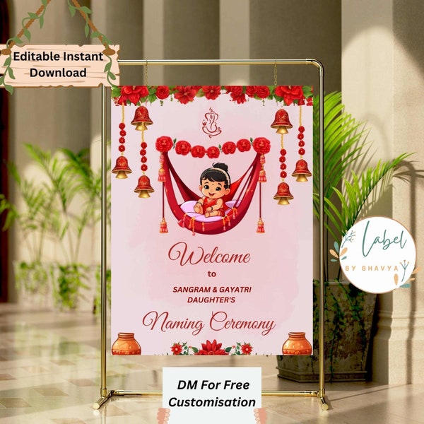 Indian Naming Ceremony Welcome Sign |Cradle Ceremony Welcome Sign  Baby Cradle Decoration| Printable |Namakaran Welcome sign |thottil Uyyala