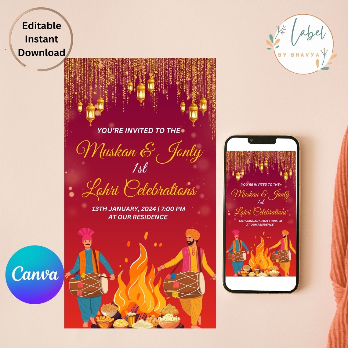 Editable Lohri Invitation,lohri Invite,1st Lohri Invitation,lohri Party Invite, Lohri