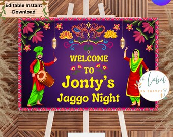 Editable Jaggo Welcome Signage ,Punjabi Wedding Decor signage,Welcome to my Jaggo Night,Jaggo Night signs,Jaggo Signs,Welcome to Jaggo Signs