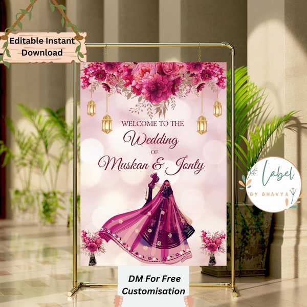 Editable Indian Wedding welcome Sign Template,hindu wedding welcome sign, Indian wedding wedding board, hindu Wedding Welcome Board,Digital