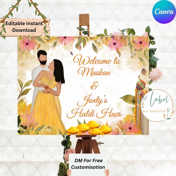 Editable Haldi welcome Sign Template,Maiyan welcome sign, Haldi ceremony Welcome board, Maiyan Welcome board,Wedding Welcome Board,Digital