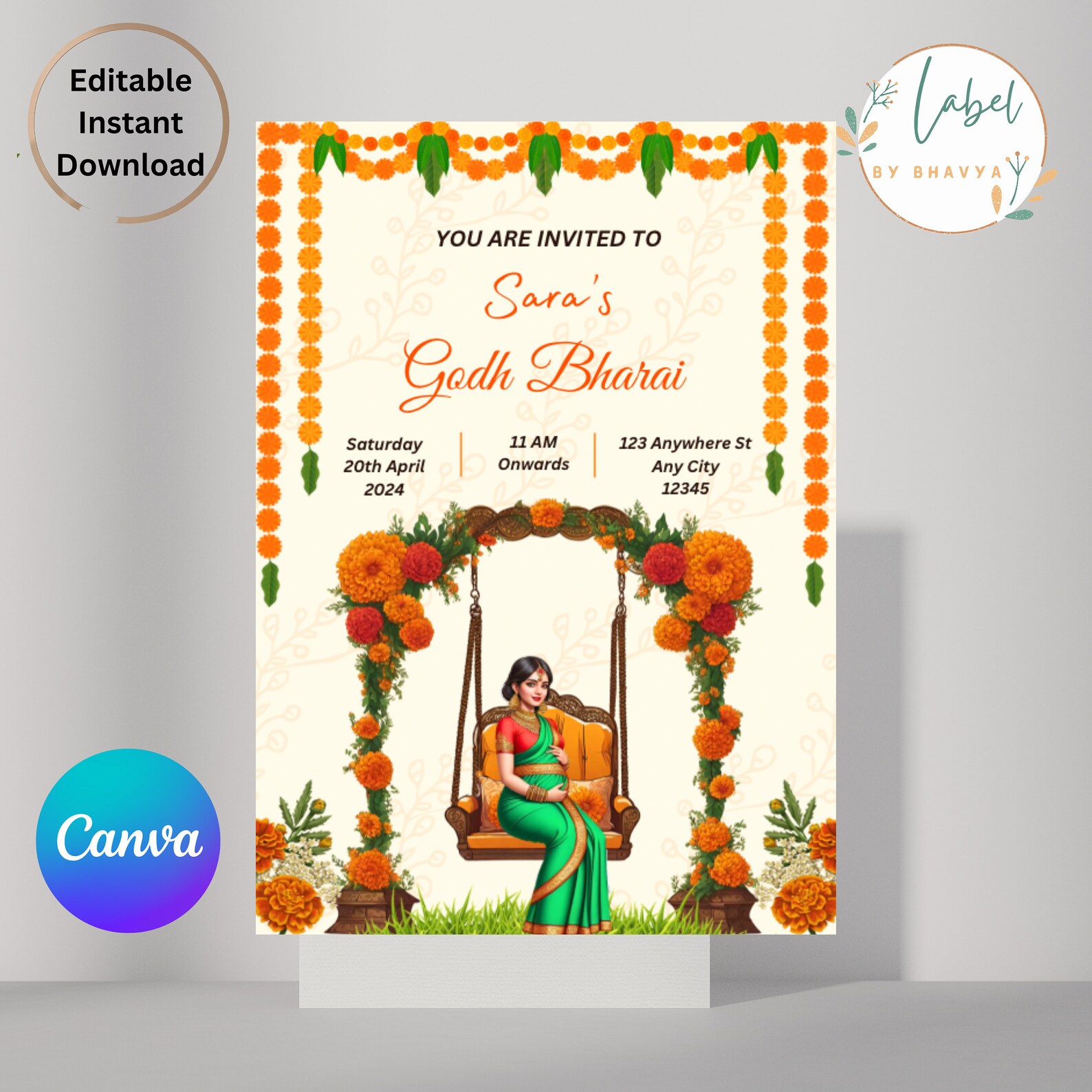 Editable Indian Baby Shower Invitation Template Godh Bharai Invitation ...