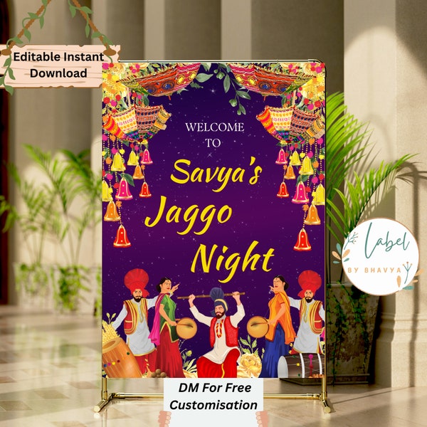 Editable Jaggo Welcome Signage ,Punjabi Wedding Decor signage,Welcome to my Jaggo Night,Jaggo Night signs,Jaggo Signs,Welcome to Jaggo Signs