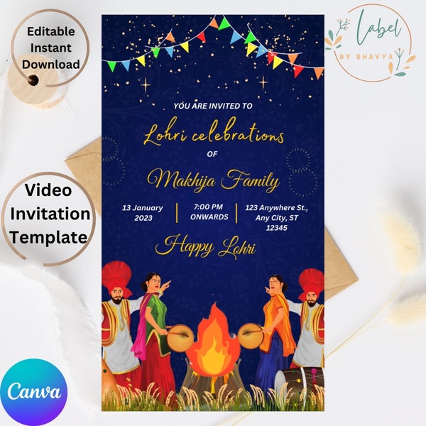 Editable Video Lohri Invitation,lohri invite,1st lohri invitation,lohri party invite,lohri celebration,lohri digital Invite,Video invitation
