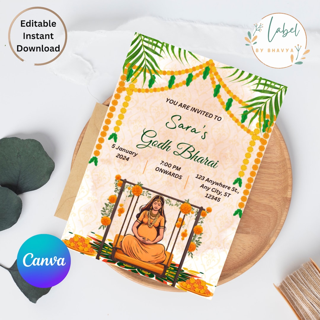 Editable Indian Baby Shower Invitation Template Godh Bharai Invitation