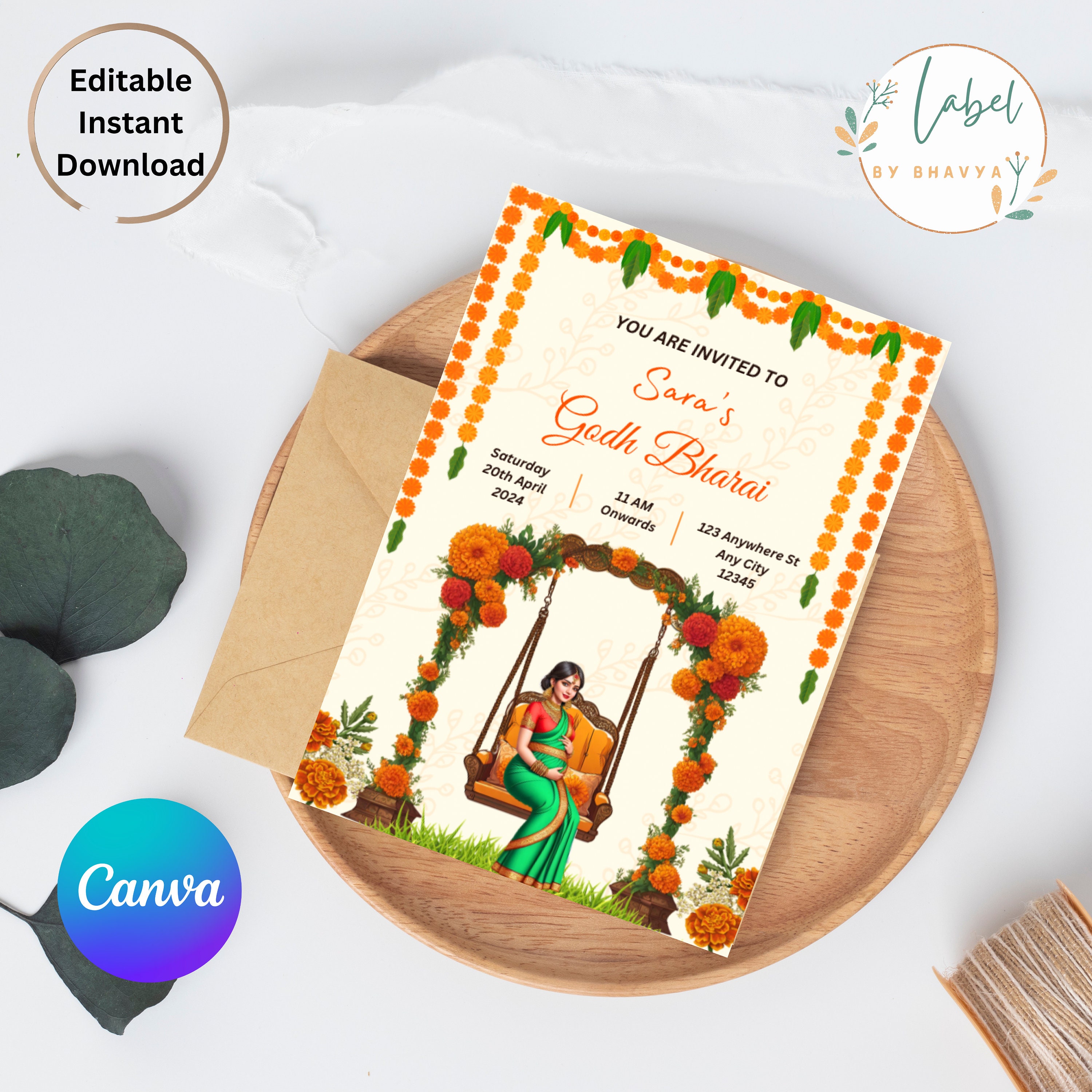 Editable Indian Baby Shower Invitation Template Godh Bharai Invitation