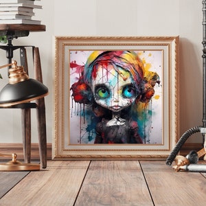 Dolly art print cute dolls art, funy creepy portrait dark art print colorful decorations home Christmas gift Gothic art fantasy art painting