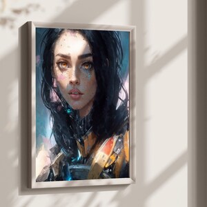 Cyberpunk art print artwork beautiful girl woman art portrait Digital files print fantasy art future poster power woman birthday gift art