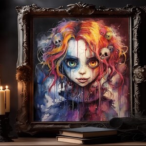Cute dolls art funy creepy portrait dark art print fantasy portrait decorations home colourful art gift Gothic art Gift for sister birthday