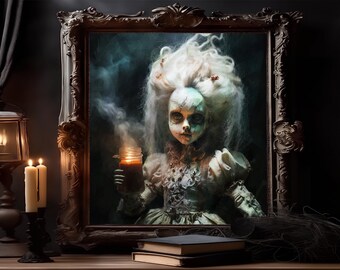 Gothic print Creepy doll picture, scary doll, horror doll art, gothic dollart print, scary picture woman fantasy print, horror art dark