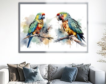 Macaw parrot print painting prints Bird wall art print painting living room Watercolour animals painting art Colourful prints horizontal art