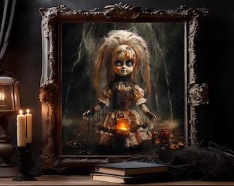 Creepy doll picture, scary doll, horror doll art, gothic dollart print, scary picture woman fantasy print Christmas gift Dark art print