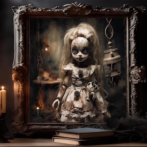 Creepy doll picture, cute scary doll, horror doll art, gothic dollart print, scary picture woman fantasy print wall art print dark decor