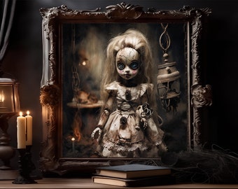 Creepy doll picture, cute scary doll, horror doll art, gothic dollart print, scary picture woman fantasy print wall art print dark decor