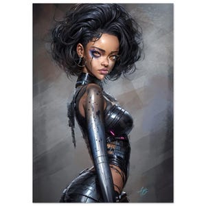 Cyberpunk painting print Cyber art girl black woman art wall Future poster Woman power Futuristic Fan art print Music Famous portrait