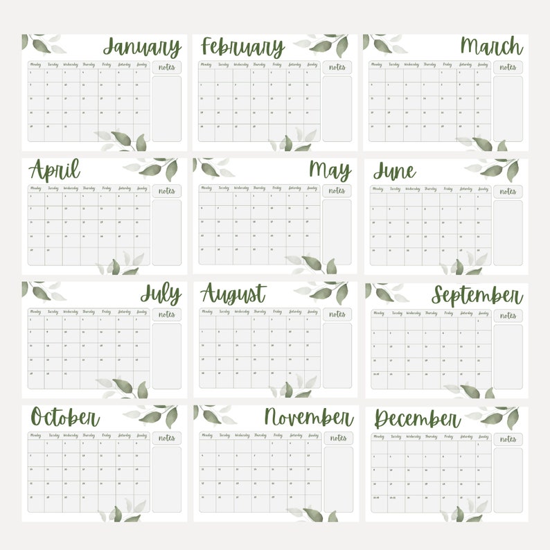 2024 Calendar Printable Landscape Wall Mountly Calendar Etsy
