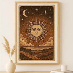 Die Sonne Tarot Karte inspirierter Druck, himmlische Drucke, Tarot Karte inspiriert Digitaldrucke, Vintage Sonne Tarot Karte drucken