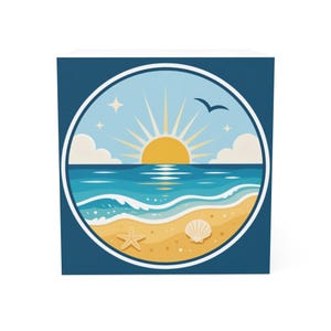 Sunrise Beach Illustration Note Cube | Ocean Waves Sticky Notes